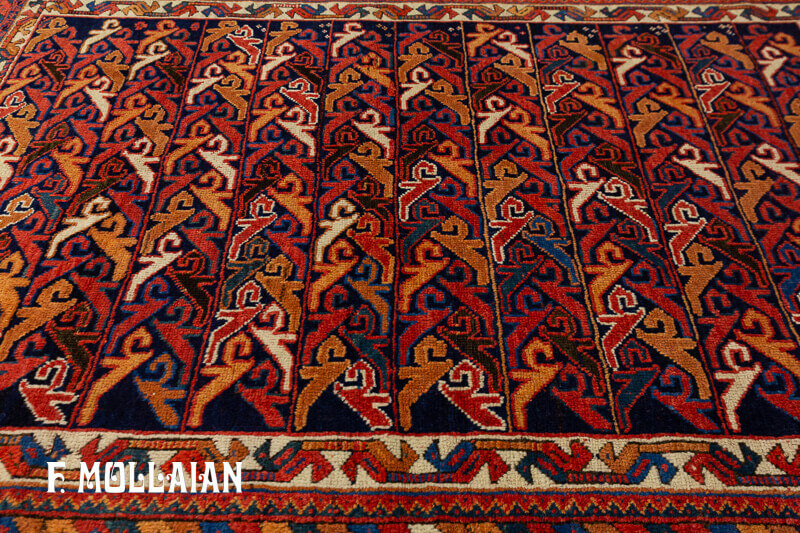 فرش آنتیک ایرانی افشاری با طرح روستایی استیلیزه کد:۳۷۸۳۰۷۹۴